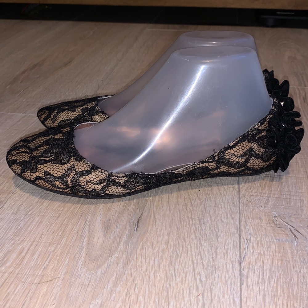 Dollhouse Hunter black lace ruffle sequined back ballet flats